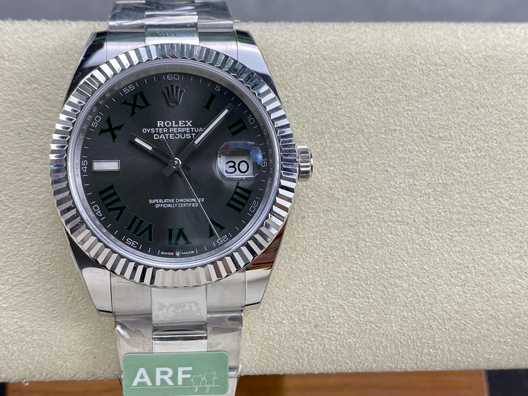 Rolex Datejust m126334 0021 Fluted Bezel Grey Wimbledon Dial 41MM Mens Replica Watch